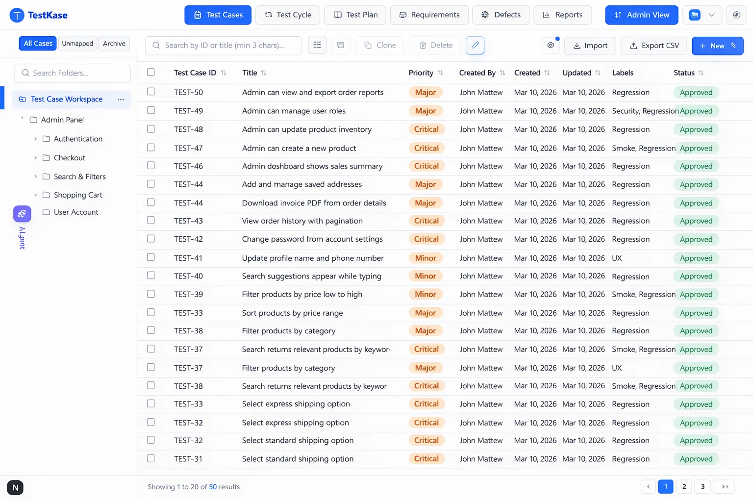 TestKase Dashboard Preview